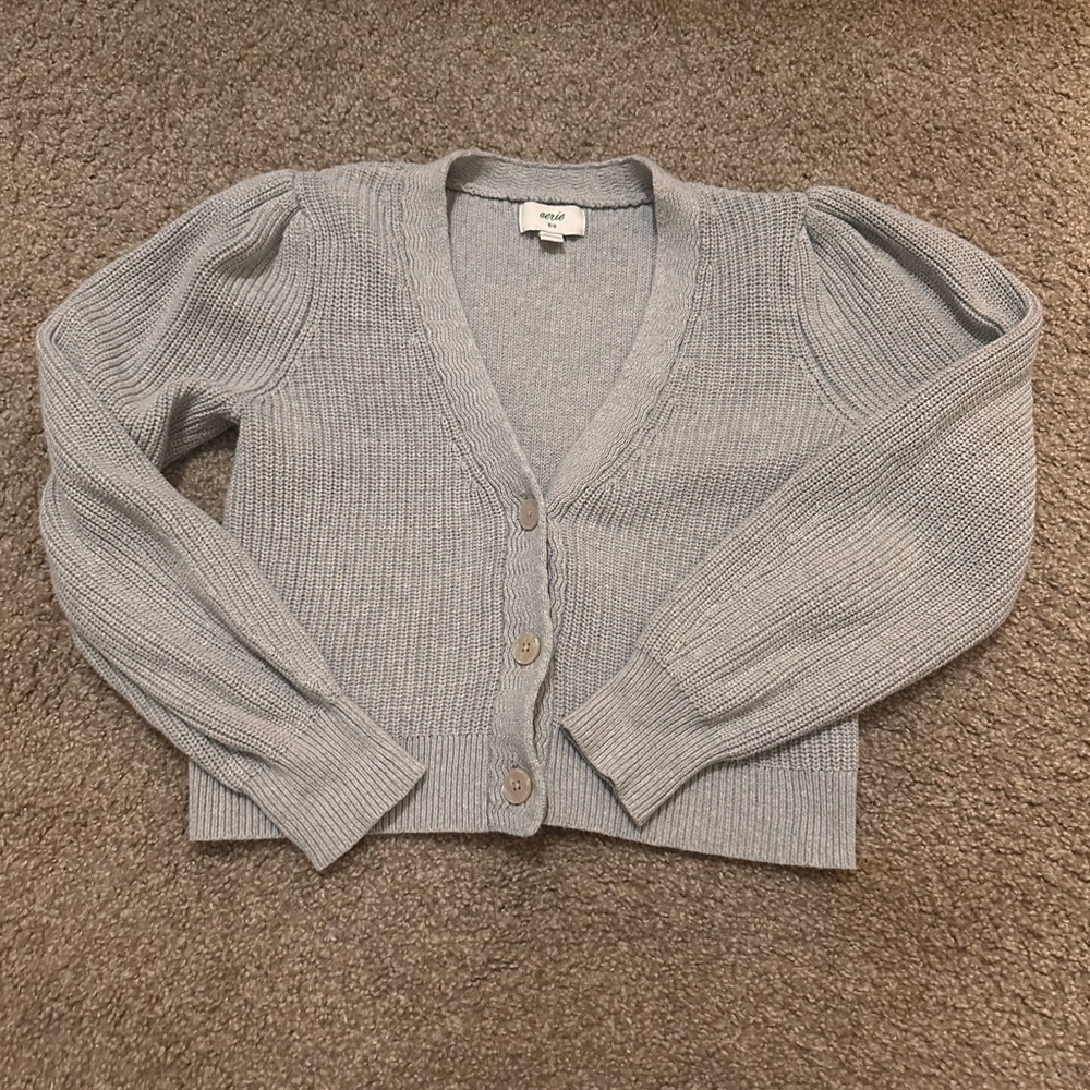 Aerie Gray Women's Cropped Cardigan Sweater